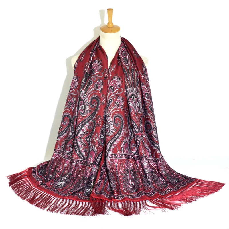 

Vintage Ethnic Style Pashmina Women Print Cashew Floral Chal Fringe Long Shawls Wrap Big Size Scarf Mantilla Warm Mujer Bufanda