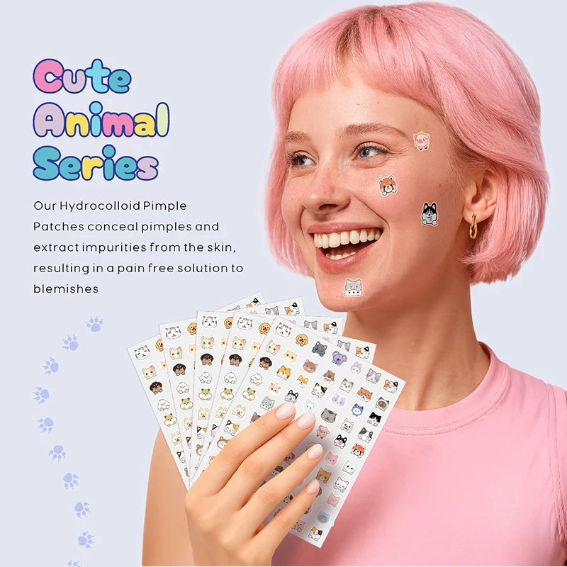 

700pcs Cartoon Cat & Dog Acne Patches Gentle Non-Irritating Waterproof Breathable Daily Facial Use Pimple Stickers