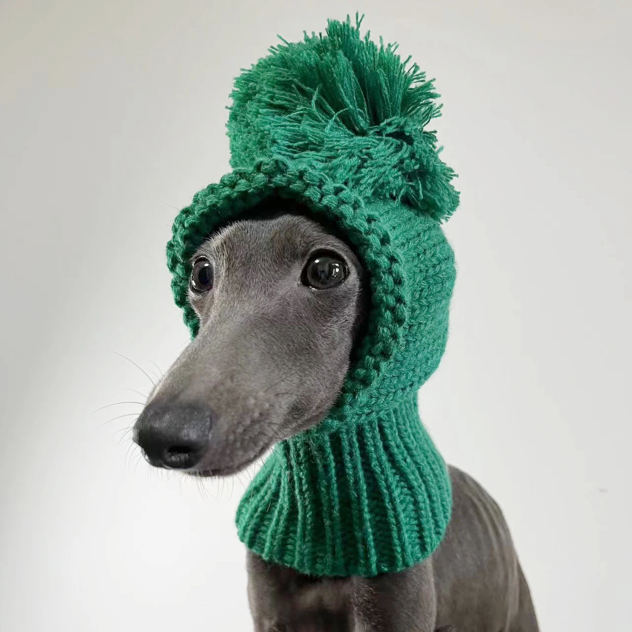 Cute green Christmas pet hat with ball puppy hat warm winter woolen Whippet/Greyhound/Bichon Frize/Schnauzer winter hat