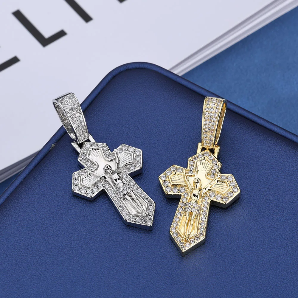 

Hip Hop Cross Jesus Pendant Ice Out 18K Gold Plated 5A ZC Cross Pendant Necklace Christmas Gift for Him/Her