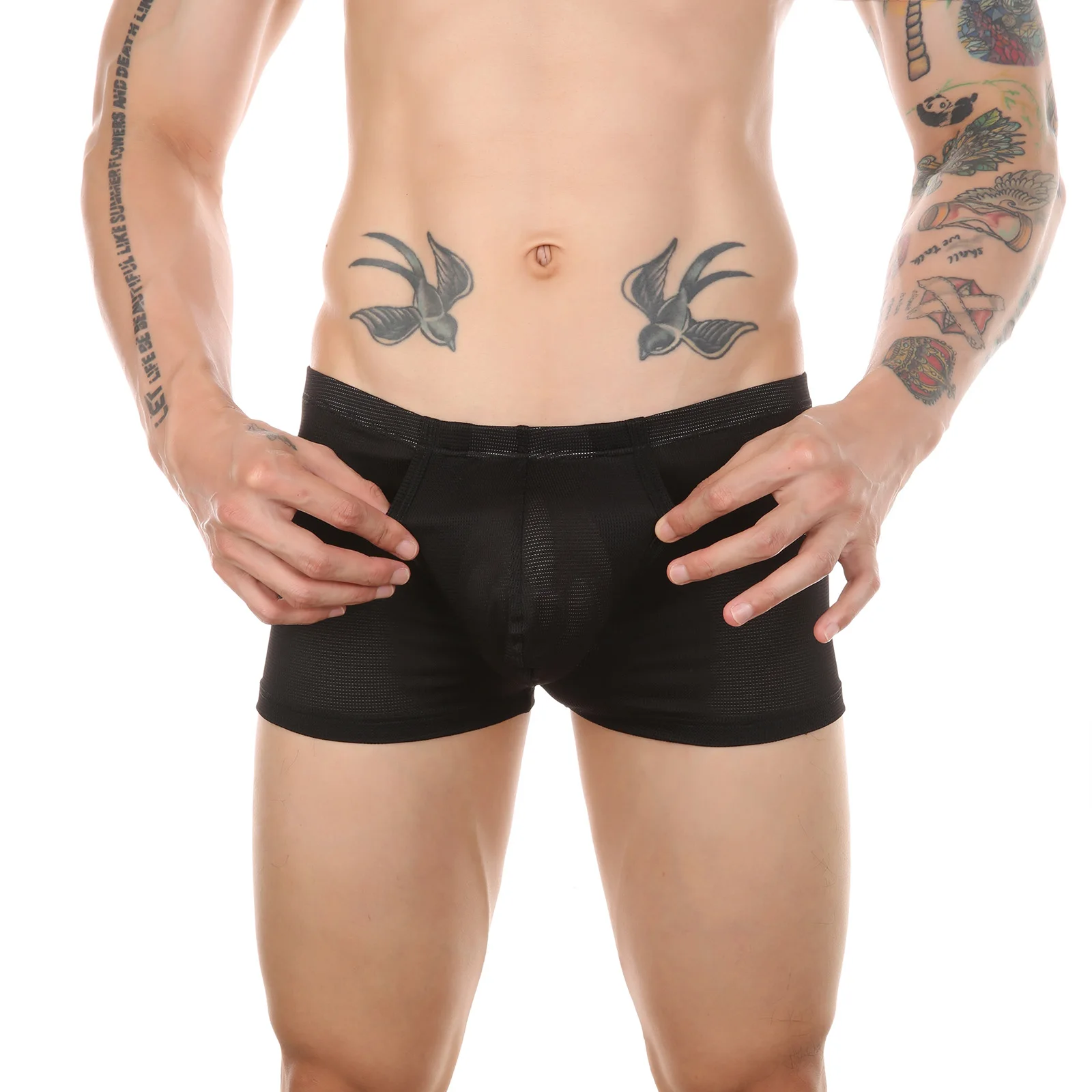 Men Mesh Boxer Shorts Open Crotch Comfortable Trunks Sports Fitness See Through Breathable Boxers Underwear Workout Home