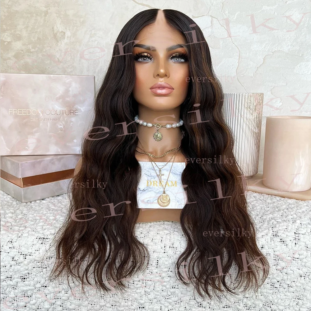 

Highlight Chocolate Blonde Brown V Part Wig Loose Wavy 100% Human Hair Ombre Chestnut U Shape Wigs Remy Hair Glueless Full End