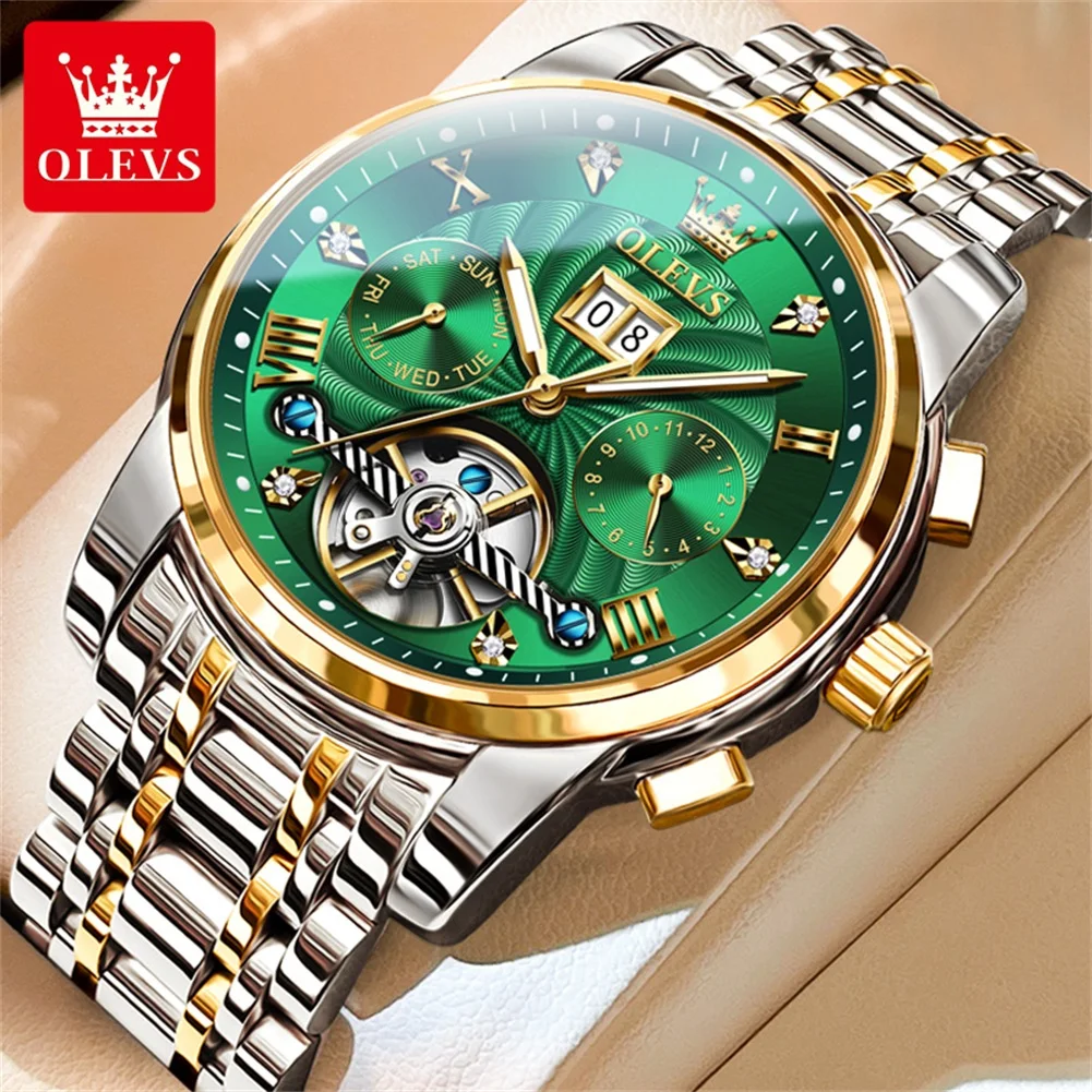 OLEVS Klassische Herrenuhren Tourbillon Multifunktions-Vollautomatik-Herrenuhr High-End-Armbanduhr für Männer