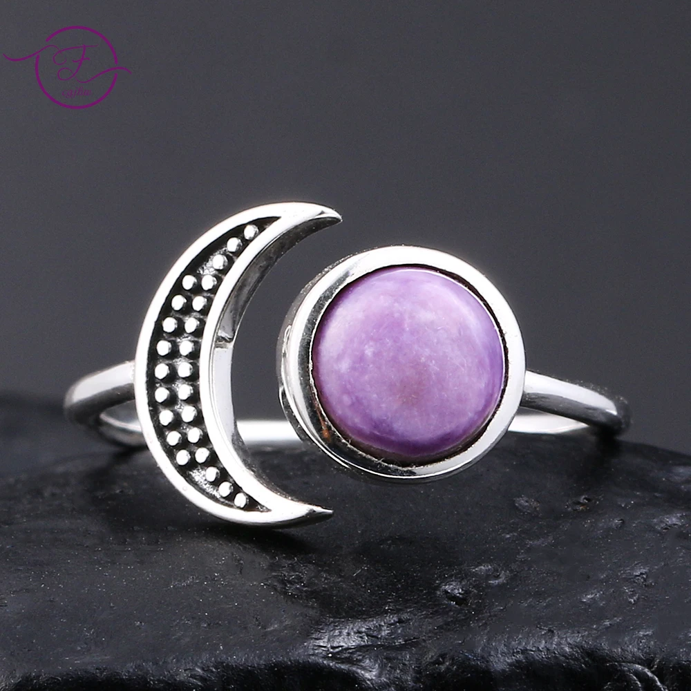 

Vintage Charoite Ring for Women Men Adjustable Open Rings Natural Stone Unisex Jewelry Retro Unique Statement Gift FCGJHW