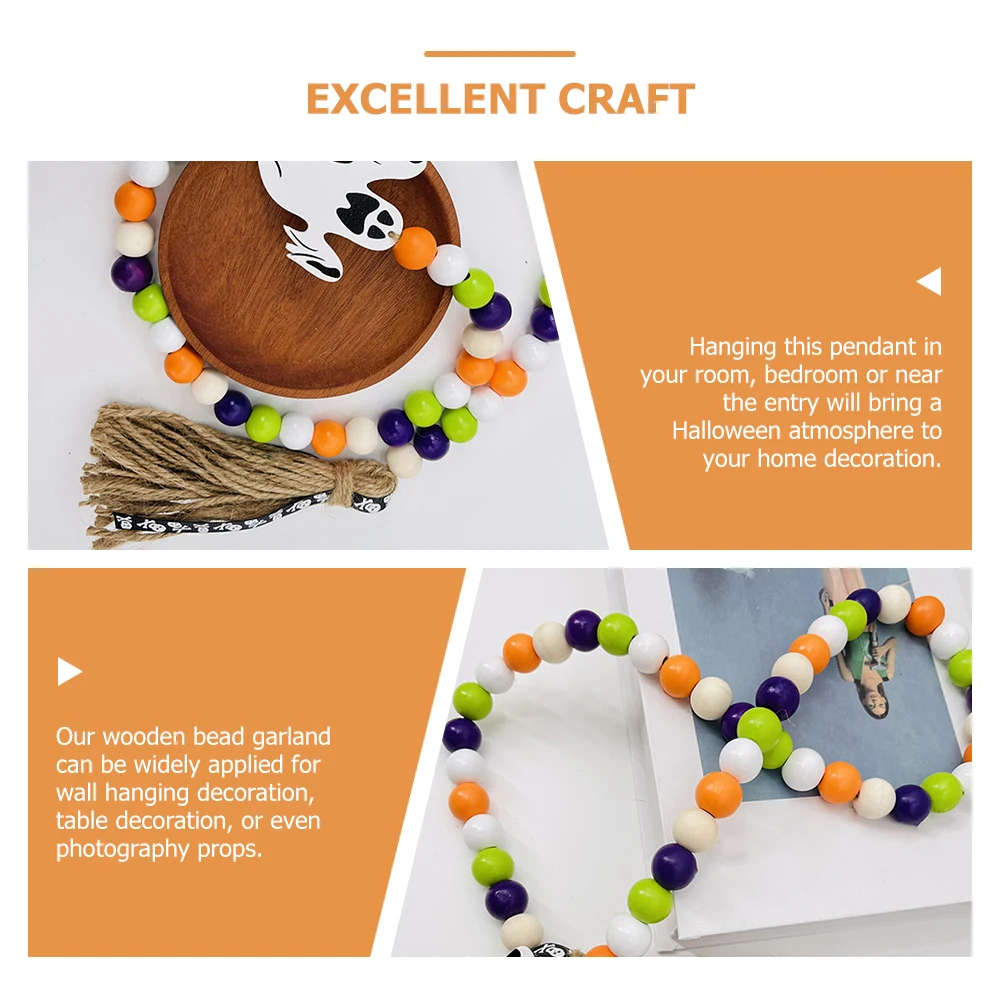 

Halloween Wood Bead Garland Tassel Unique Holiday Decor for Home Wall Desktop Tiered Tray Halloween Garland Wood Bead Decor