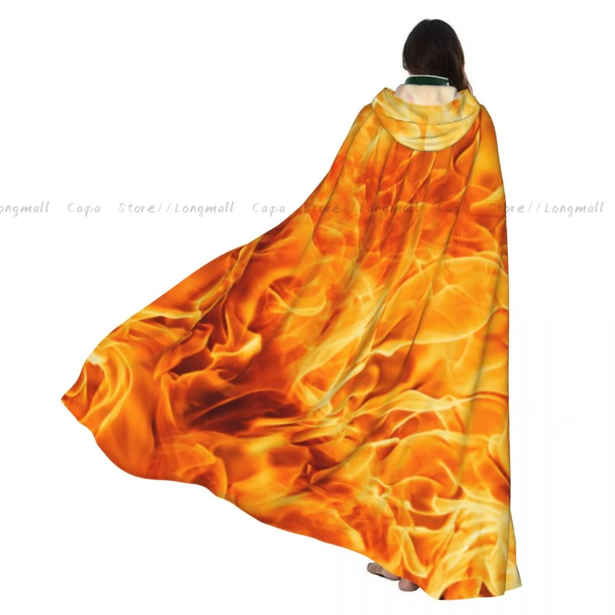 

Плащ-накидка для взрослых в стиле вампира с капюшоном, пламенящий, с эффектом огня, для Хэллоуина, полноразмерный, для косплея