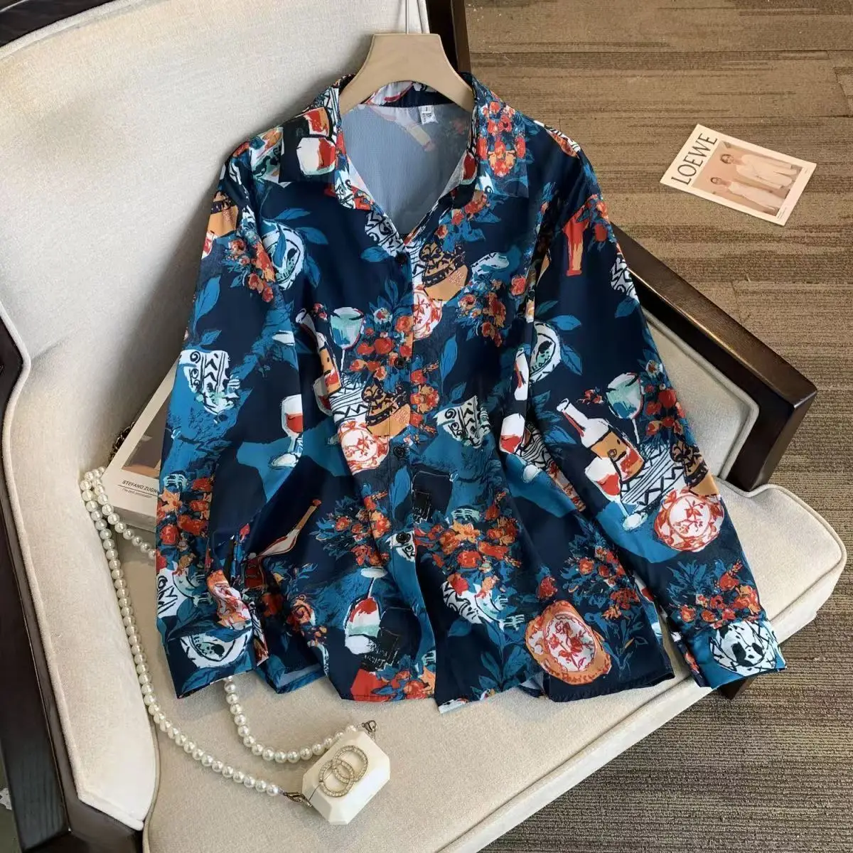 

Hip Hop Floral Full Print Hawaiian Shirt Men Long Sleeve Casual Shirt Loose Beach Button Up Shirts Women Thai Japanese Autumn