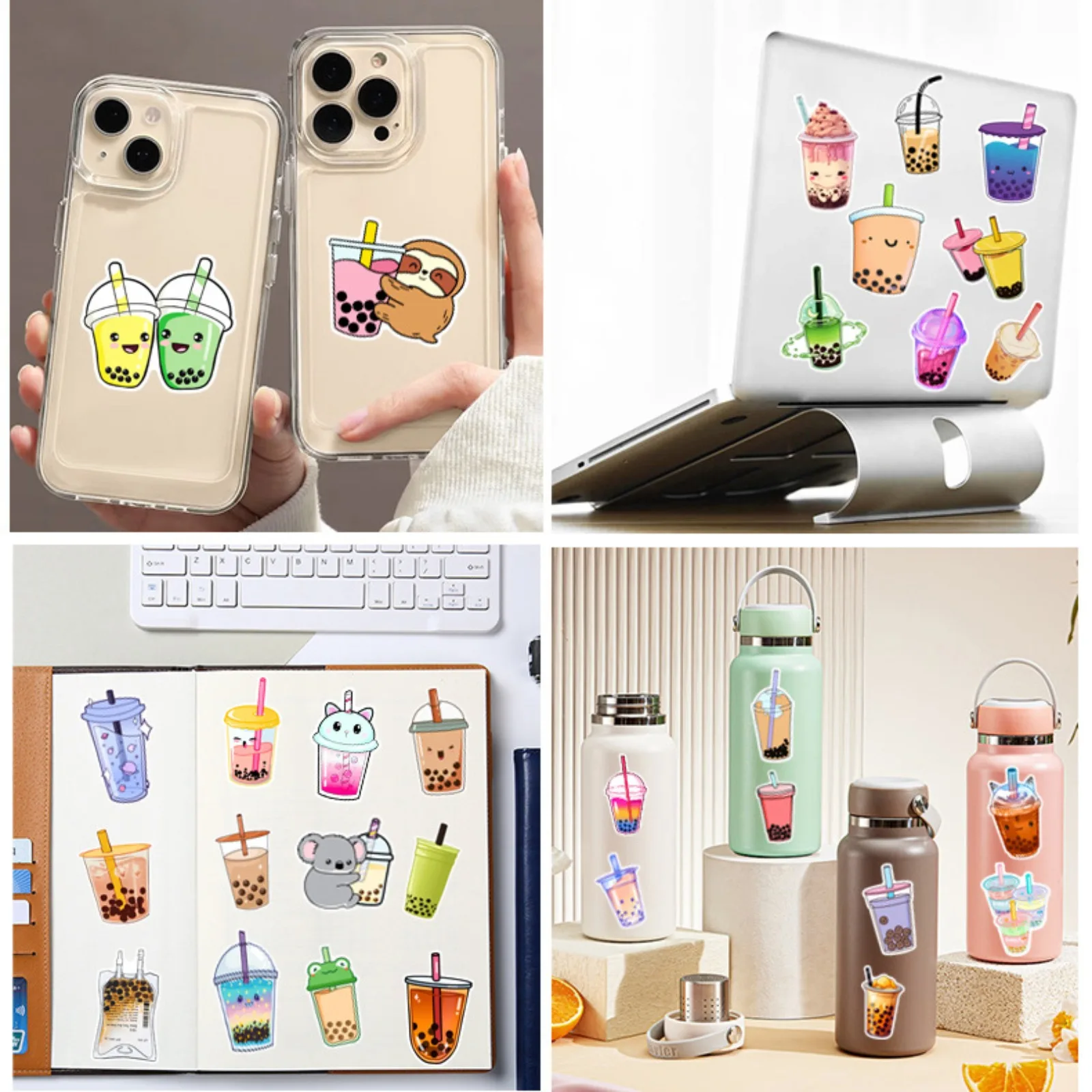 10/25/50pcs Pearl Milk Tea Cartoon Stickers for DIY Decor Stationery Suitcase Water Bottle Phone Laptop Skateboard Scrapbooking