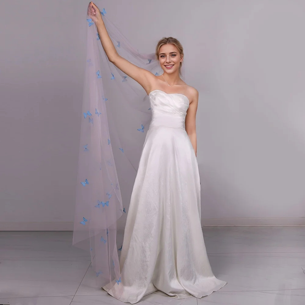 Voiles de mariage princesse avec appliques papillon, une couche, longueur de valse, bord appliqué avec peigne, accessoires sur mesure pour patients