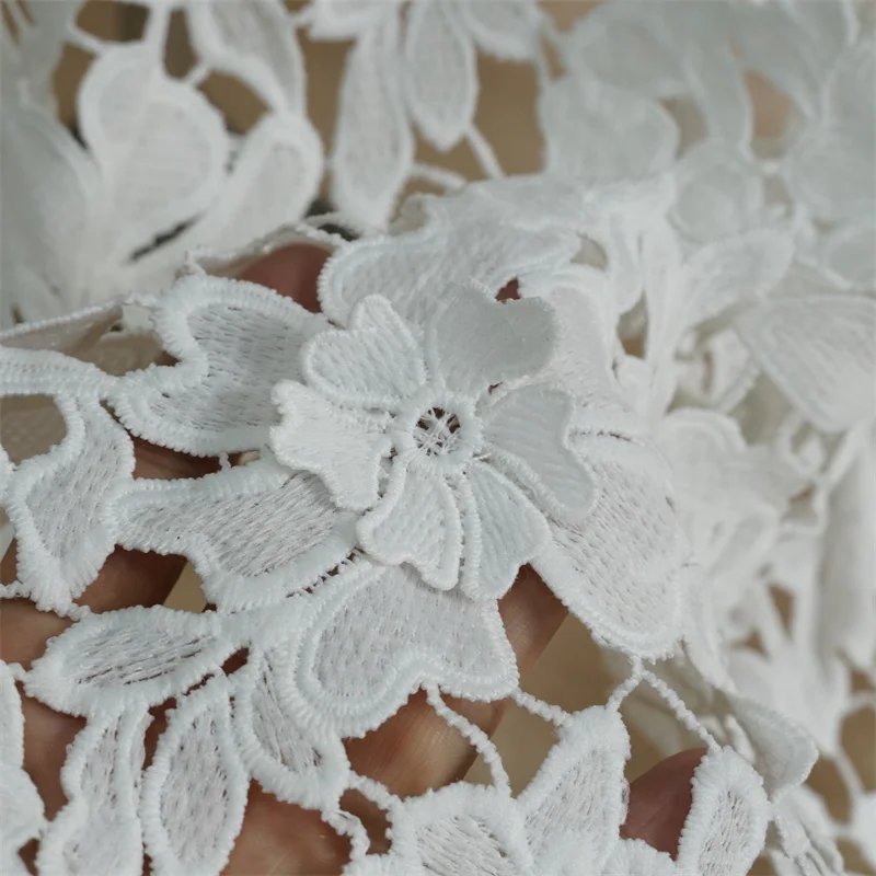 1 Yard Stunning 3D Leaf Petal Guipure Bridal Lace Fabric Milk silk lace for Lace Tops skirt Prom Garment Wedding ball gown