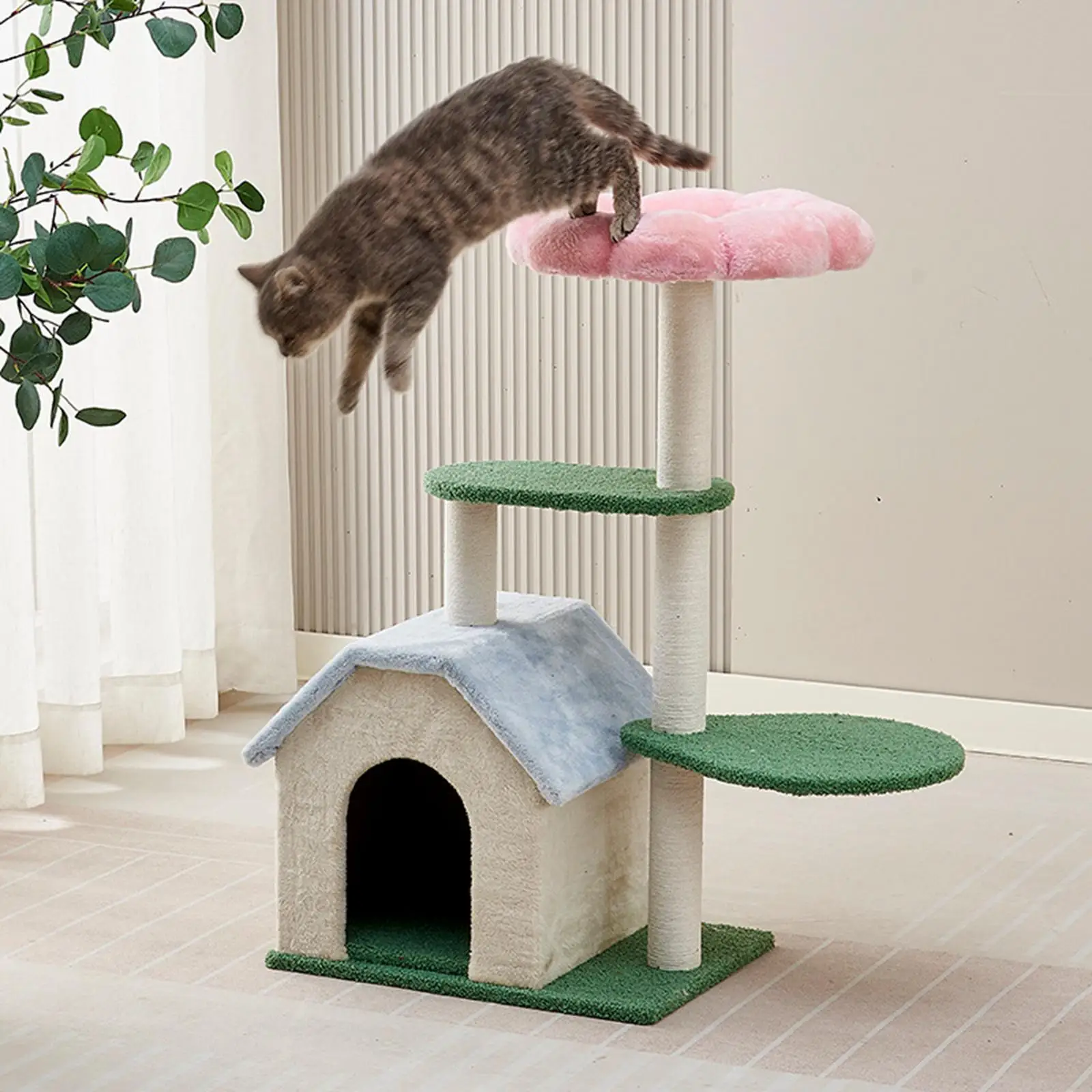 Cat Tree Cat House Furniture Protector Multi Tiers Cute for Kittens Cat Rest