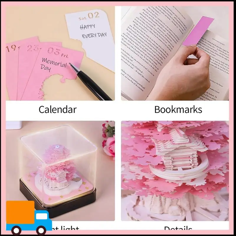 3D Art Calendar Memo Pad 2024, Creative Timepiece Calendar Sakura Tree Rip Away Paper Carving Sticky DIY Note Green Easy To Use