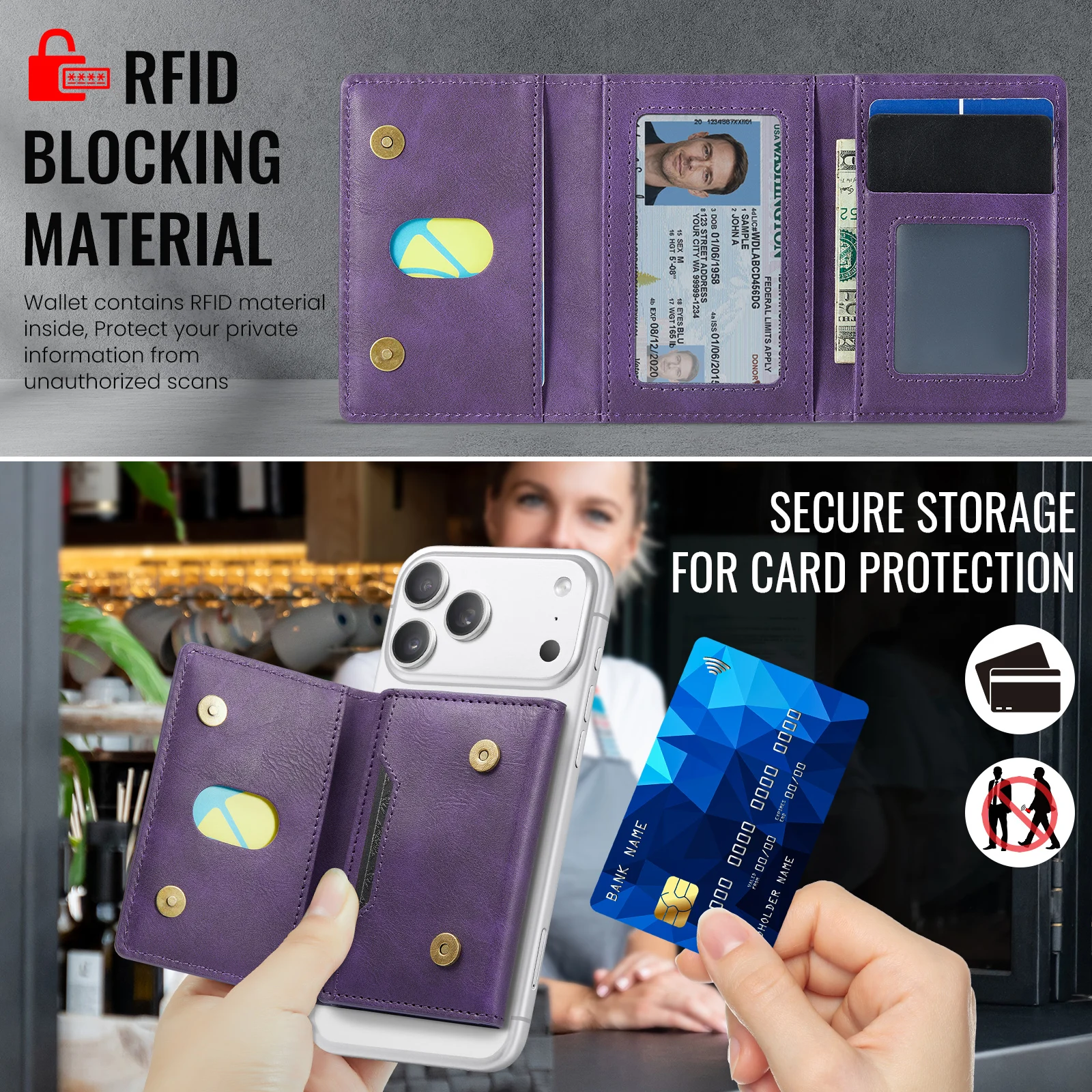 Multi-Slot MagSafe Geldbörse mit RFID-Blockierung und Magnetischem Kartenhalter für Smartphones – Detail 20