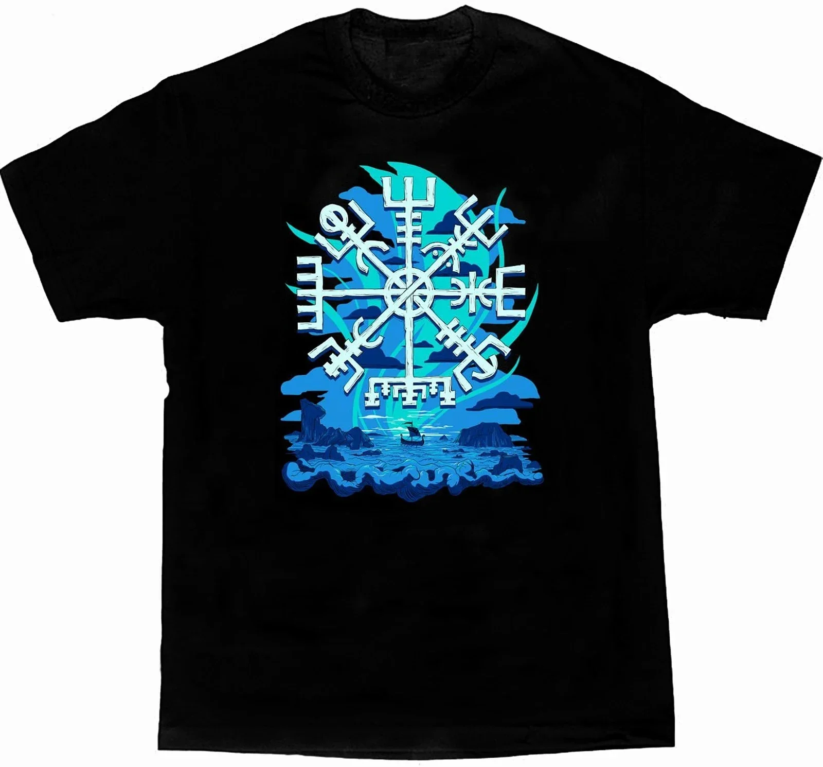 Icelandic Magic Symbols Vegvisir. Compass Rune T Shirt. Short Sleeve 100% Cotton Casual T-shirts Loose Top Size S-3XL