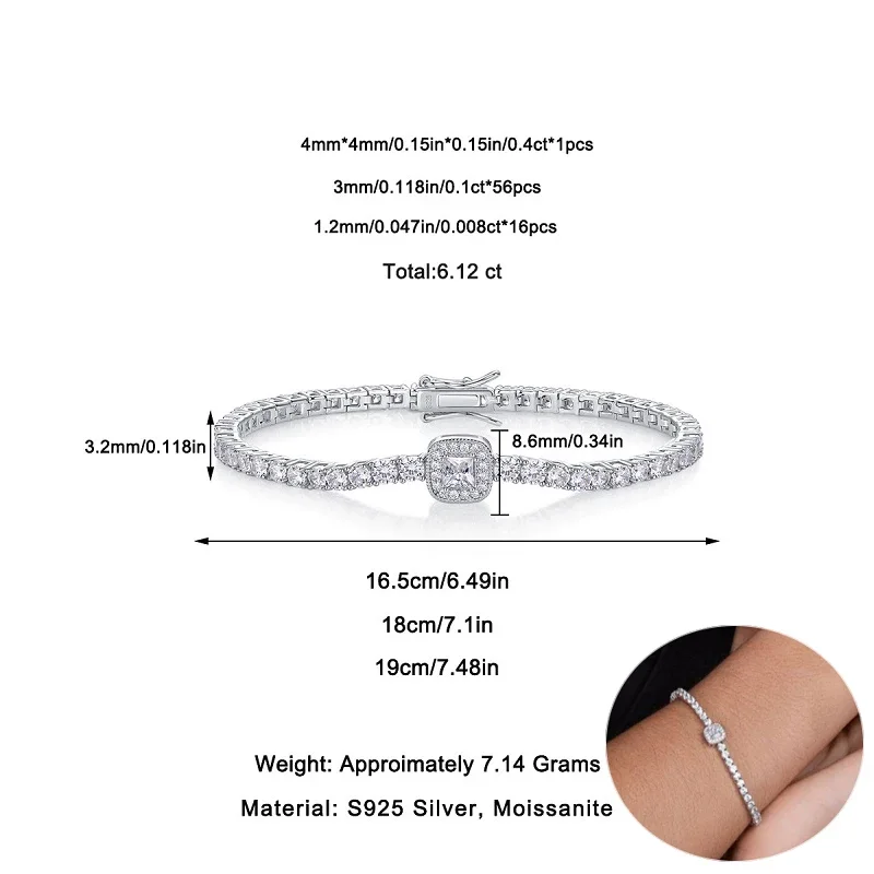 

Apaison 3/4/5mm Single Row Full Moissanite Adjustable Tennis Bracelets for Women 925 Sterling Silver Bangle With GRA Certificate