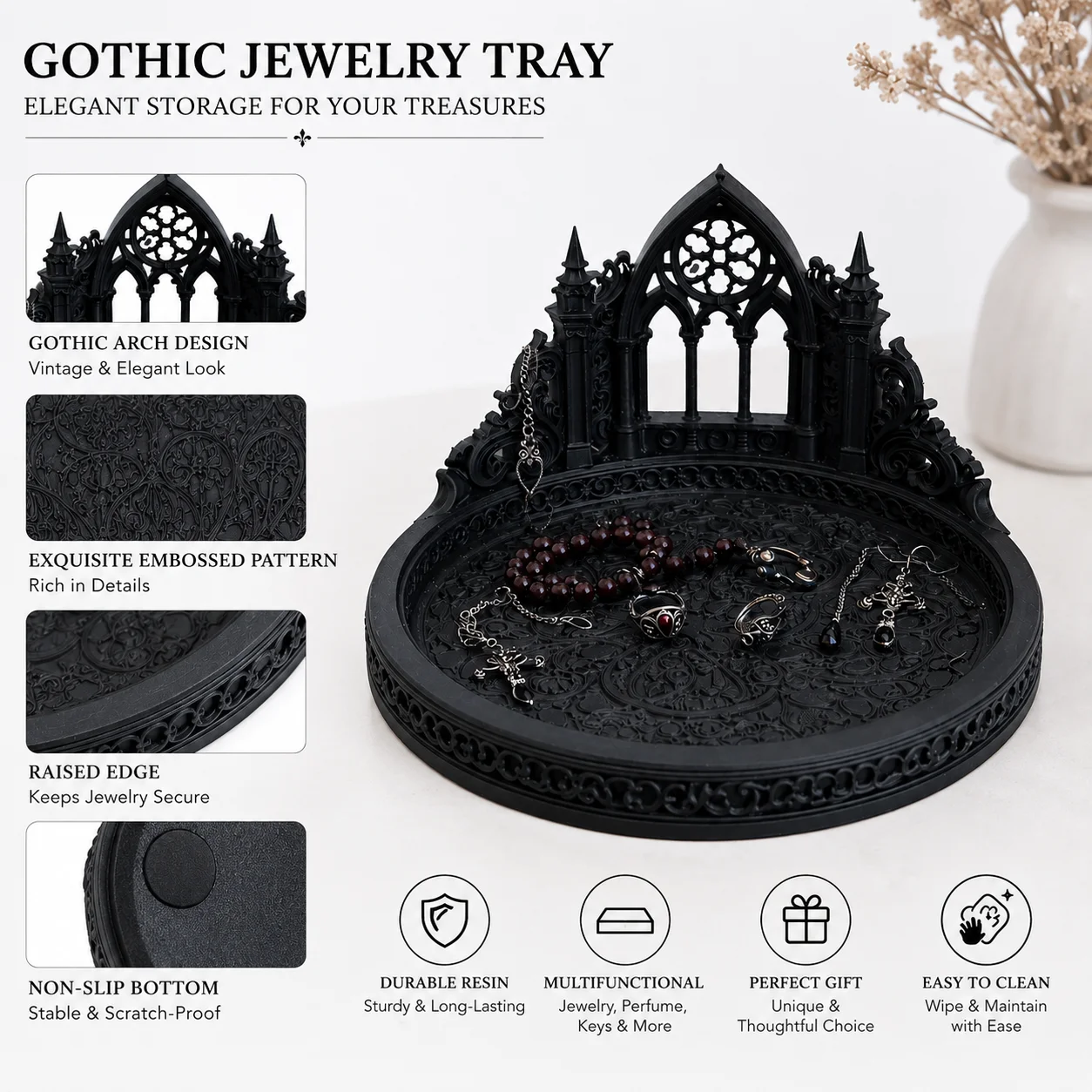 Gothic Jewelry Tray Vintage Jewelry Organizer Tray Decorative Trinket Dish Necklace Ring Earring Holder Gothic Home Decor Vanity