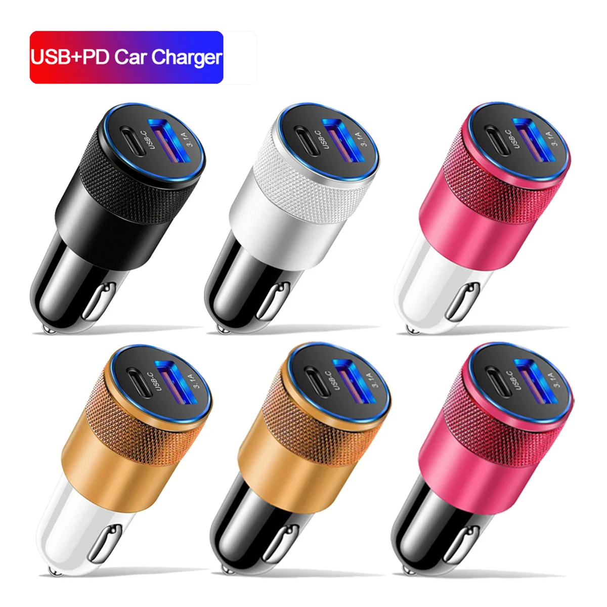 3.1A USB Car Charger Type C Fast Charging Phone Adapter For Xiaomi Huawei PD Phone Charger Adapter Socket Cigarette Lighter