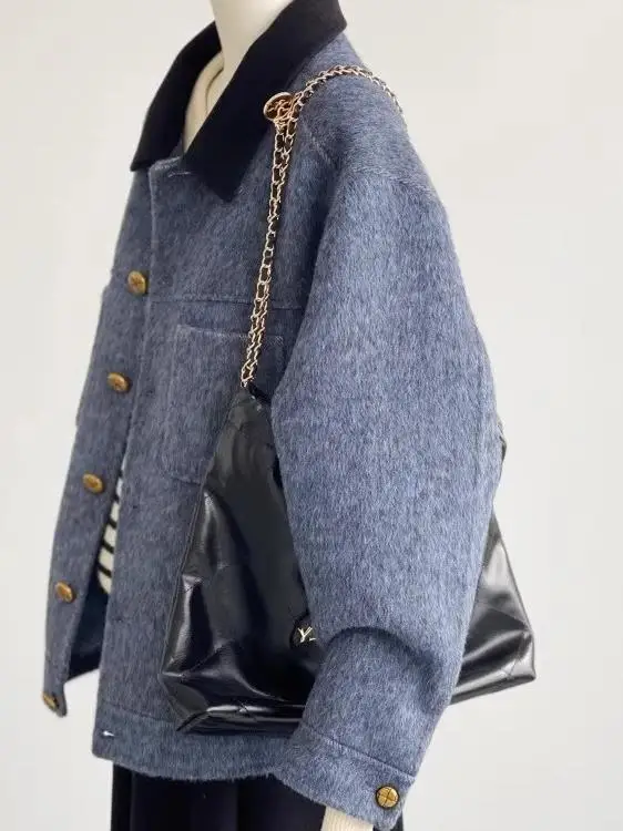 

High-End Retro Sle Neutral Double-Faced Woolen Coat ort Korean Version for Small Figures Autumn Winter New Arrival