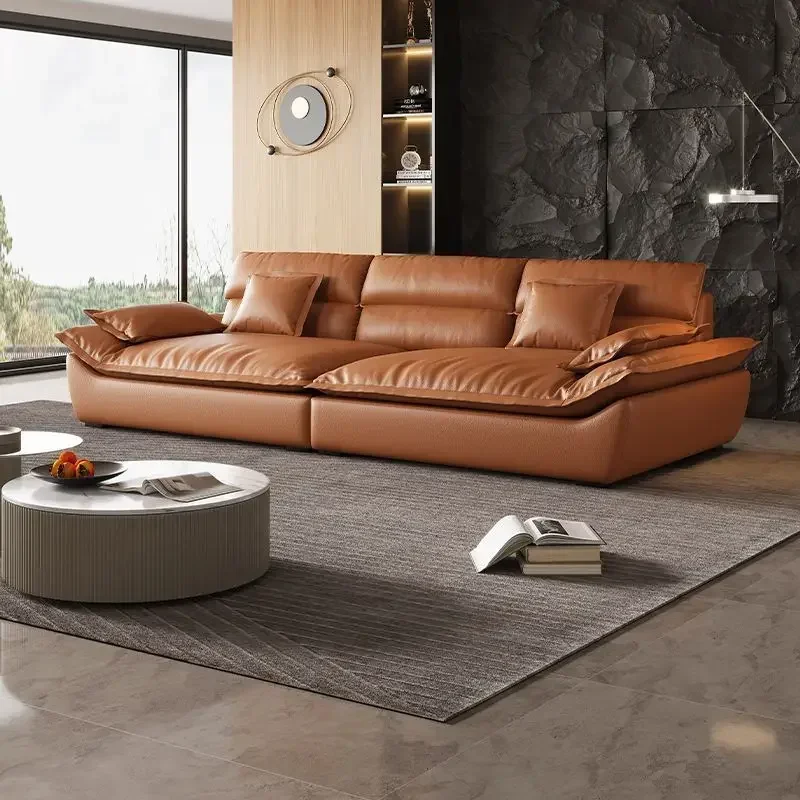Sailing sofa living room small apartment modern simple straight row ultra-wide sitting depth combination leather art sofa