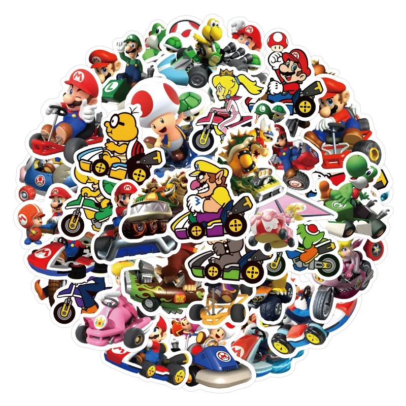 60pcs Mario Kart Cartoon Graffiti Stickers Suitcase Water Cup Car Scooter Stationery Mobile Phone DIY Decorative Stickers