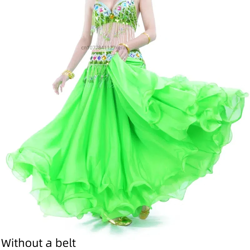 Трехслойная шифоновая юбка с закрученными краями для танца живота, высококачественная 12-метровая большая распашная юбка, женский групповой танцевальный костюм