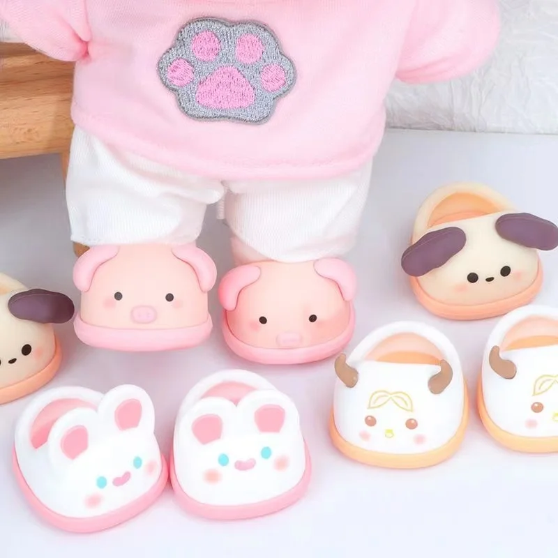 

1Pair 20cm Cotton Doll Shoes Cute Pig Rabbit Shark Cat Soft Rubber Shoes Animal Board Shoes Doll Accessories Children Toys Gifts