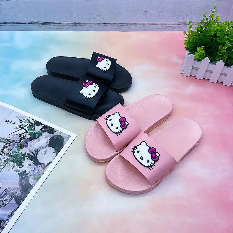 Kawaii Sanrio Anime Slippers Cute Hello Kitty Cartoon Indoor Bathing Anti Slip Traveling Outside Lightweight Sandal Gifts Girls