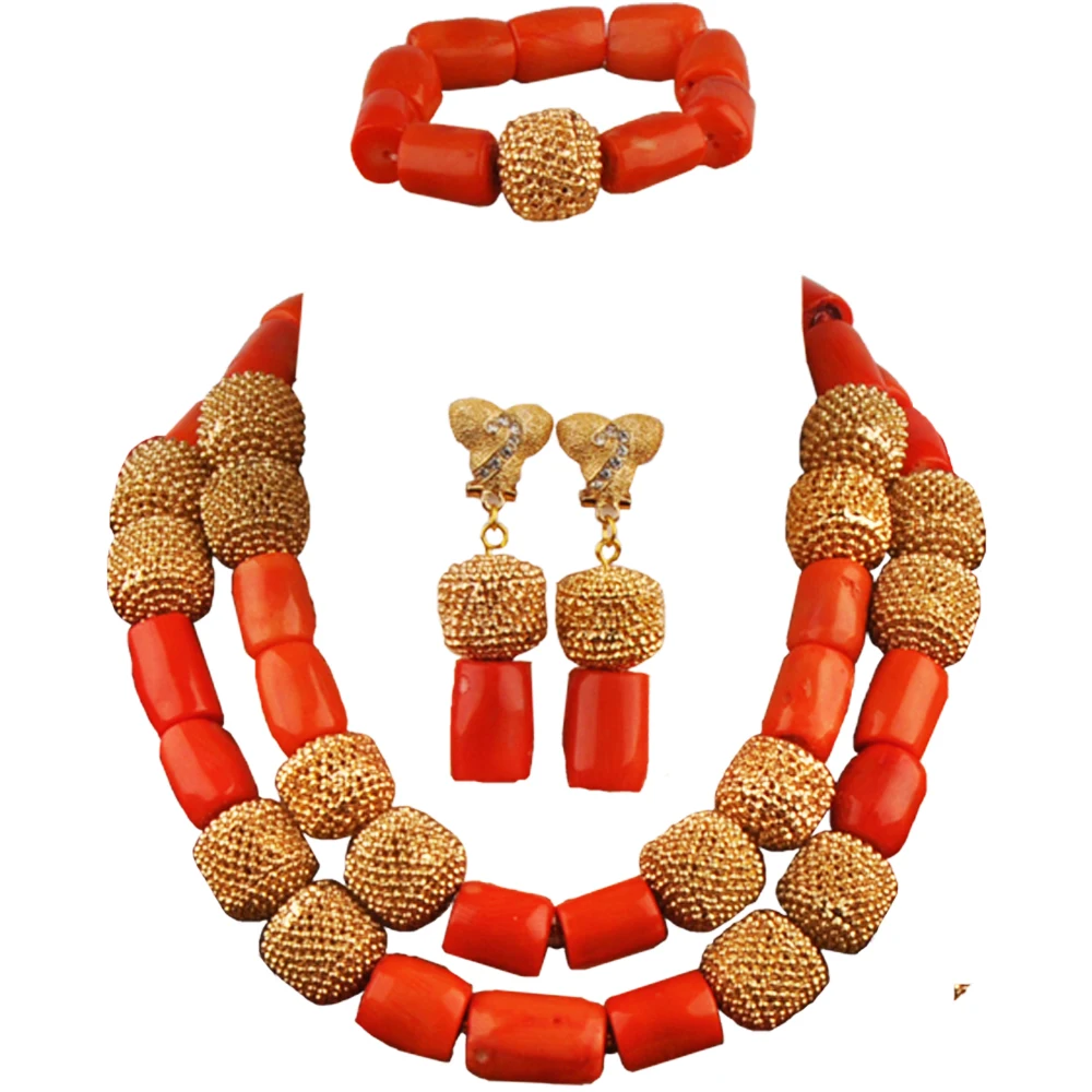 

Orange African Wedding Beads Coral Necklace Bridal Jewelry Sets