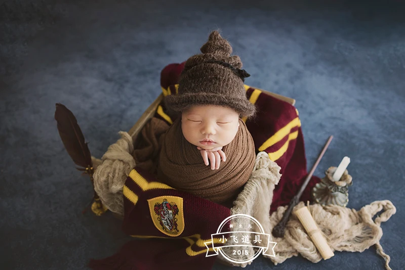 Newborn Magic Stick Hat Photography Props Baby Knitting Scarf 3-peice Set Fotografia Accessories Studio Shooting Photo Props