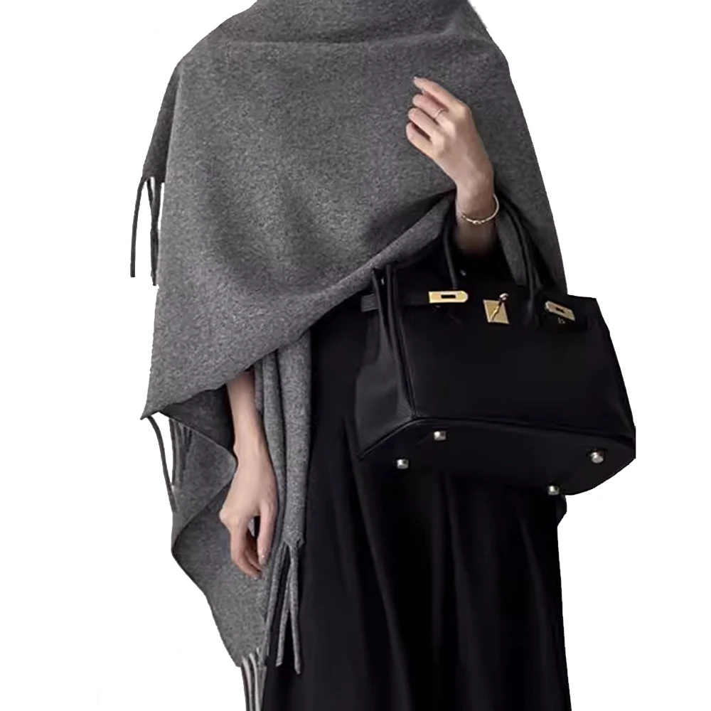 

Long Fringed Knitted Poncho Scarf for Women Solid Color Warm Shawl Wrap with Tassels Fashion Elegant Autumn Winter Cape Coat