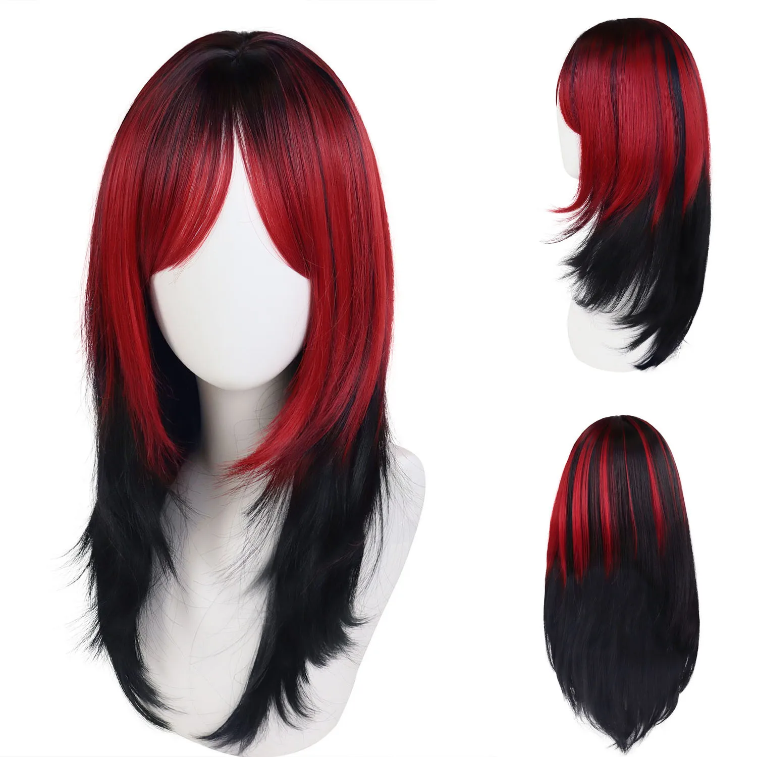 

Red and Black Wigs for Women Synthetic Hair Long Straight Wig with Bangs Drag Queen Costume Wigs Cosplay Salon Ombre Red Wig