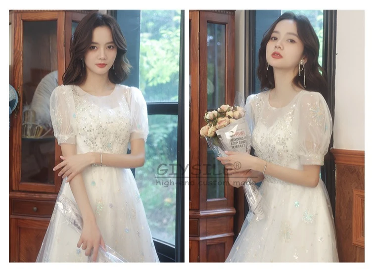 GIYSILE personnalisé princesse jupe moelleuse Simple mode col rond manches à bulles robe de Banquet 2025 nouveau blanc même robes de soirée