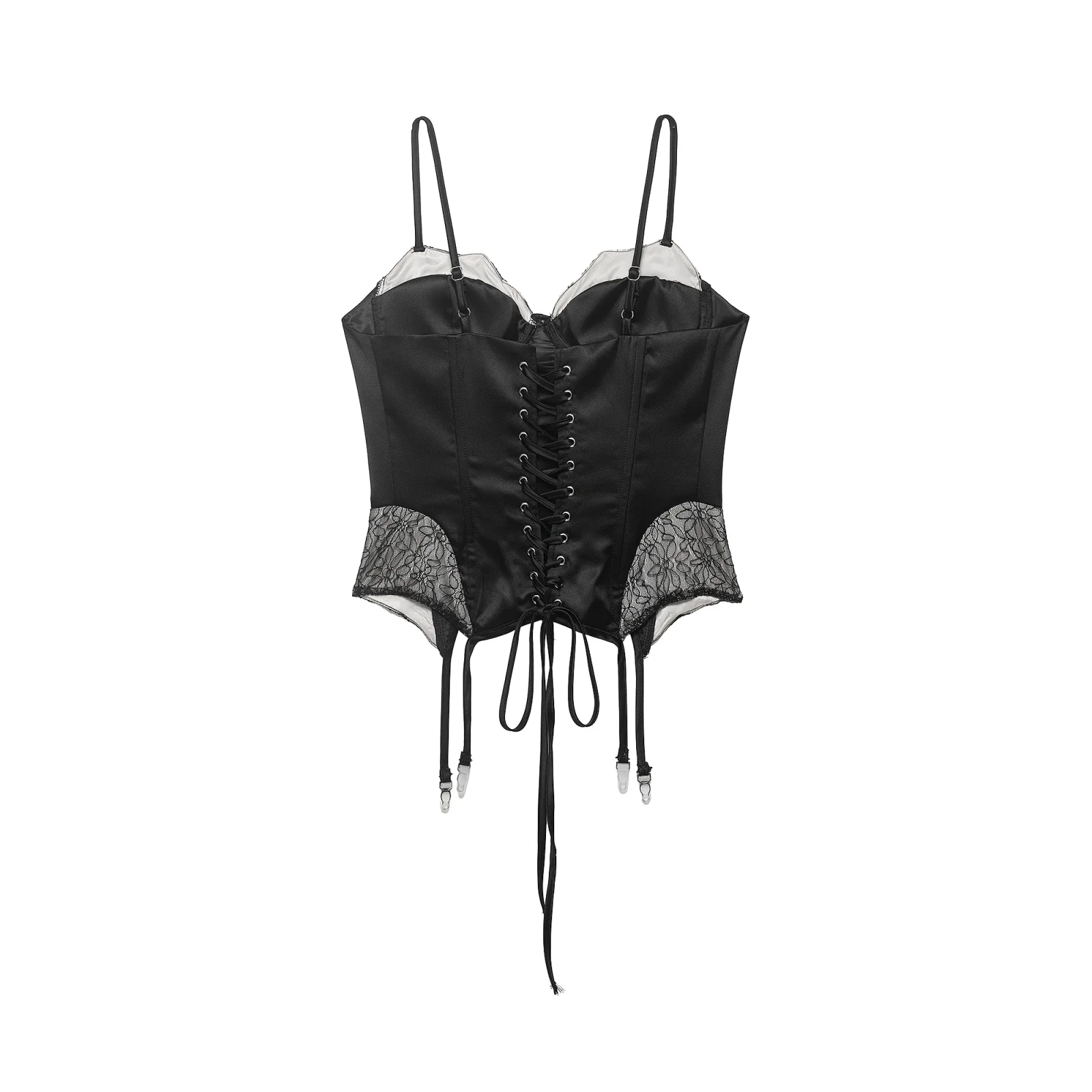Willshela Women Fashion Black Lace Up Back Bandage Tops Vintage Thin Straps V-Neck Sleeveless Female Chic Lady Camis