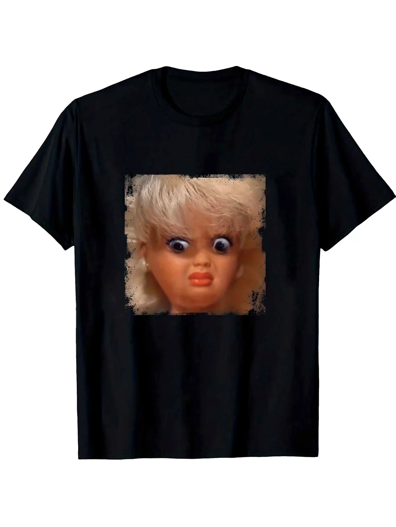Funny Doll Face Y2K Graphic T Shirt Women Men Cotton Tee Summer Spring Oversized Tops ironic humor weirdcor Sarcastic Hilarious