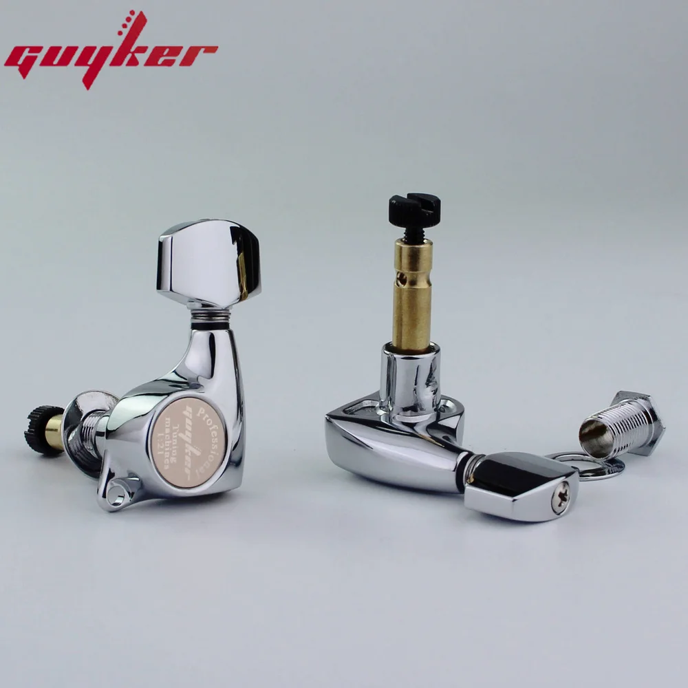 GUYKER Chrome Guitar Front Locking Tuners Machine Heads 3R3L Gear ratio 1:21 for LP SG Electric Guitars Silver