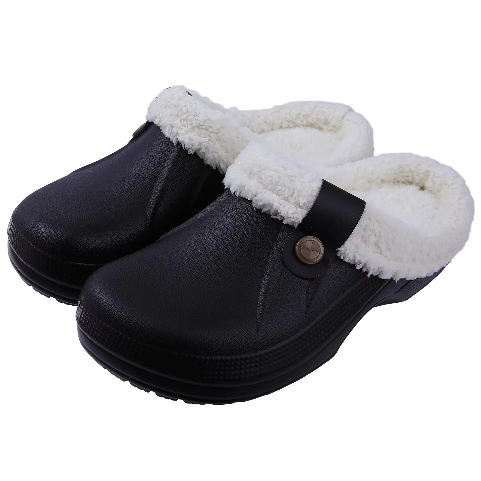 Crestar femmes sabots doublés de fourrure pantoufles imperméables chaussures de jardin hiver chaud en peluche maison pantoufles floues intérieur extérieur Mules