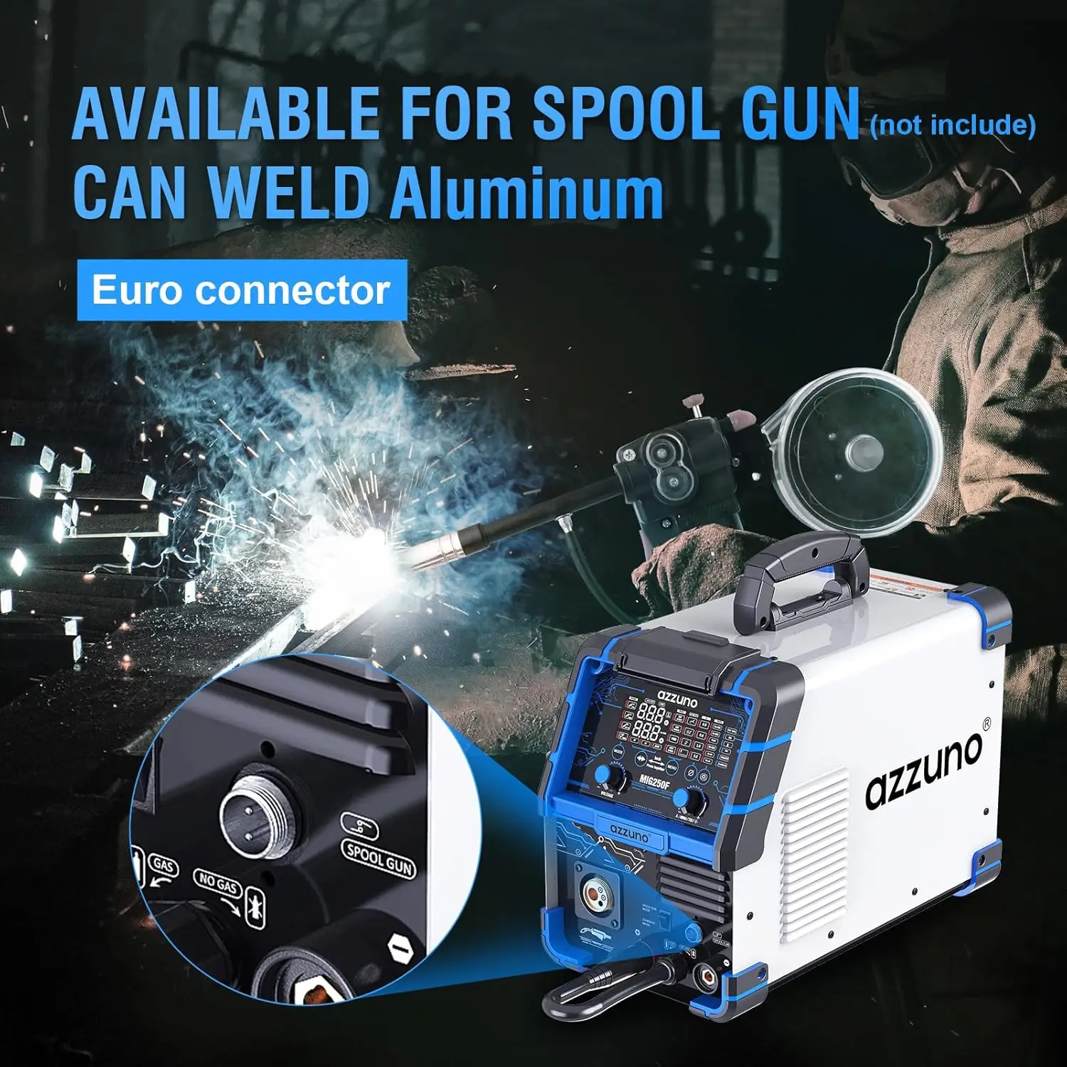 Azzuno Aluminium 250amp Mig Lasser, 6 In 1 Gas Mig/Spool Pistool Compatibel Lasmachine 110V/220V