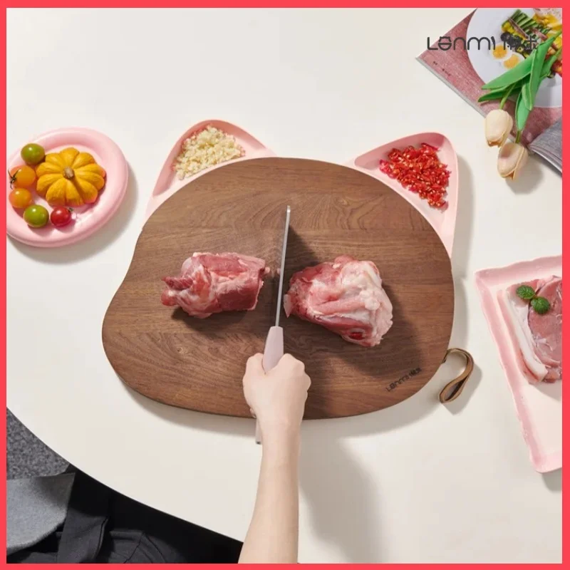 

LANMI Chopping Board Cutting Board with Detachable Cat Ear Storage Tray Ebony Antibacterial Kitchen Meat Vegetable Cutting Board