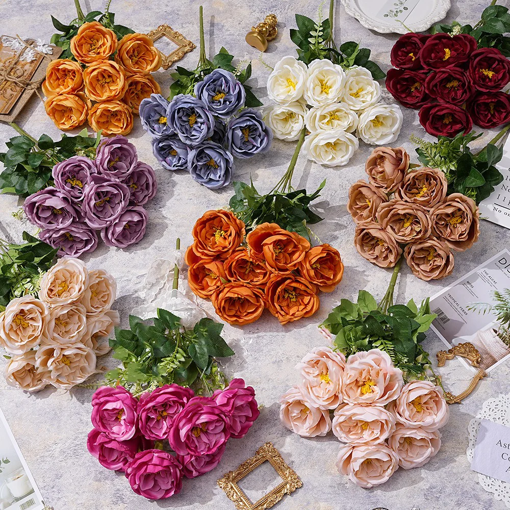 Artificial high-end 7-head Austin rose bouquet, wedding decoration, home decoration, photography, rose simulation