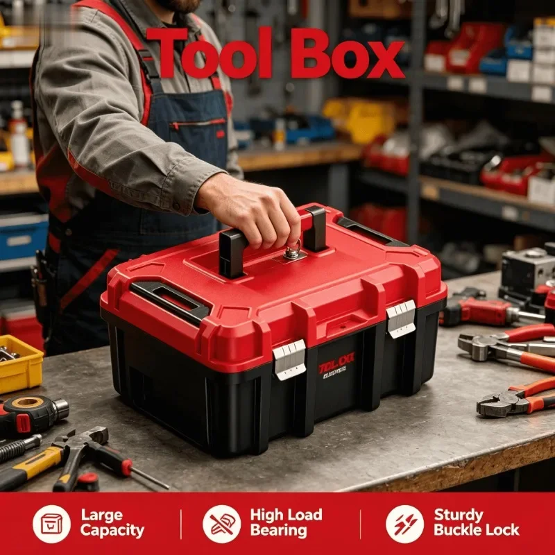 # Industrial Grade Heavy Duty Wide Tool Box Portable Multi Function Hammer Drill Organizer for Home Garage Storage Box Tool