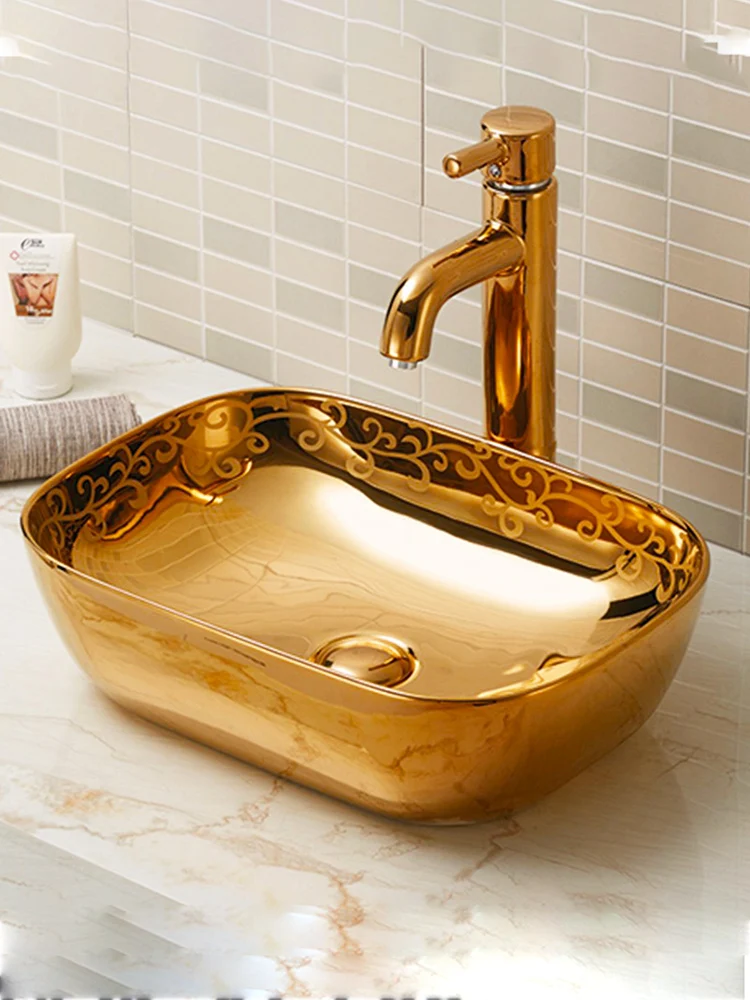 

New Gold Platform Basin Circular Tuhao Gold Ceramic Wash Basin Art Wash Basin