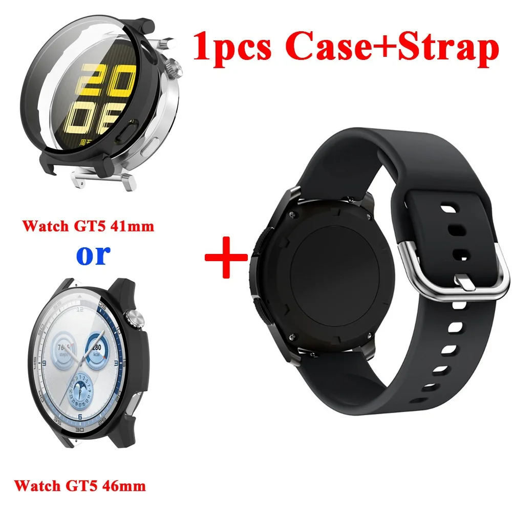 실리콘 스트랩 및 케이스 커버, 화웨이 워치 GT 5 GT5 41mm 46mm 워치 밴드 손목 밴드 쉘 퀵릴리즈 벨트 액세서리