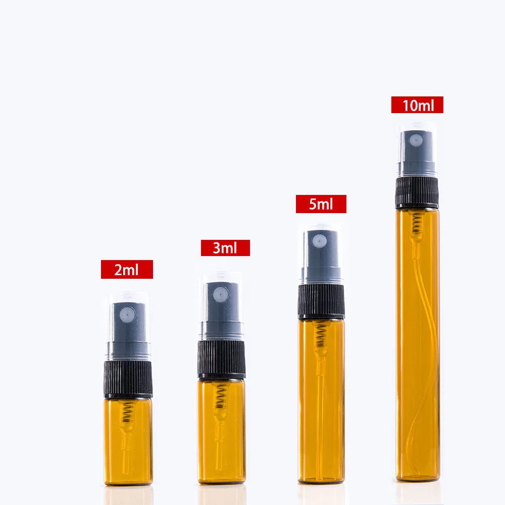 50/100Pcs 2/3/5/10ml Portable Mini Amber Glass Perfume Bottle Empty Refillable Bottle Mist Spray Cosmetic Container for Travel