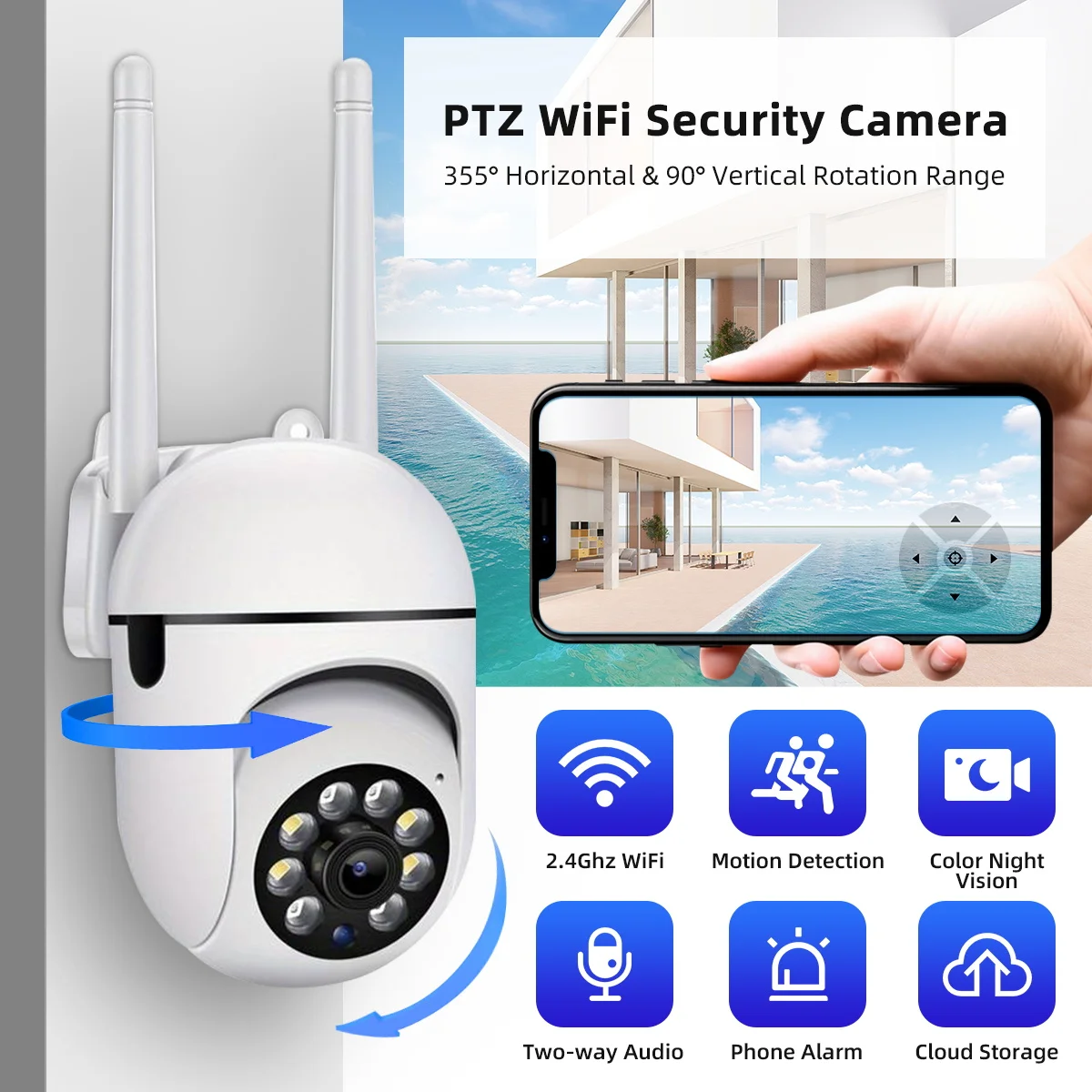 JOOAN 2MP PTZ IP Camera Color Night Auto Tracking CCTV IP WiFi Camera Security Camera Home Surveillance Camera Baby Monitor