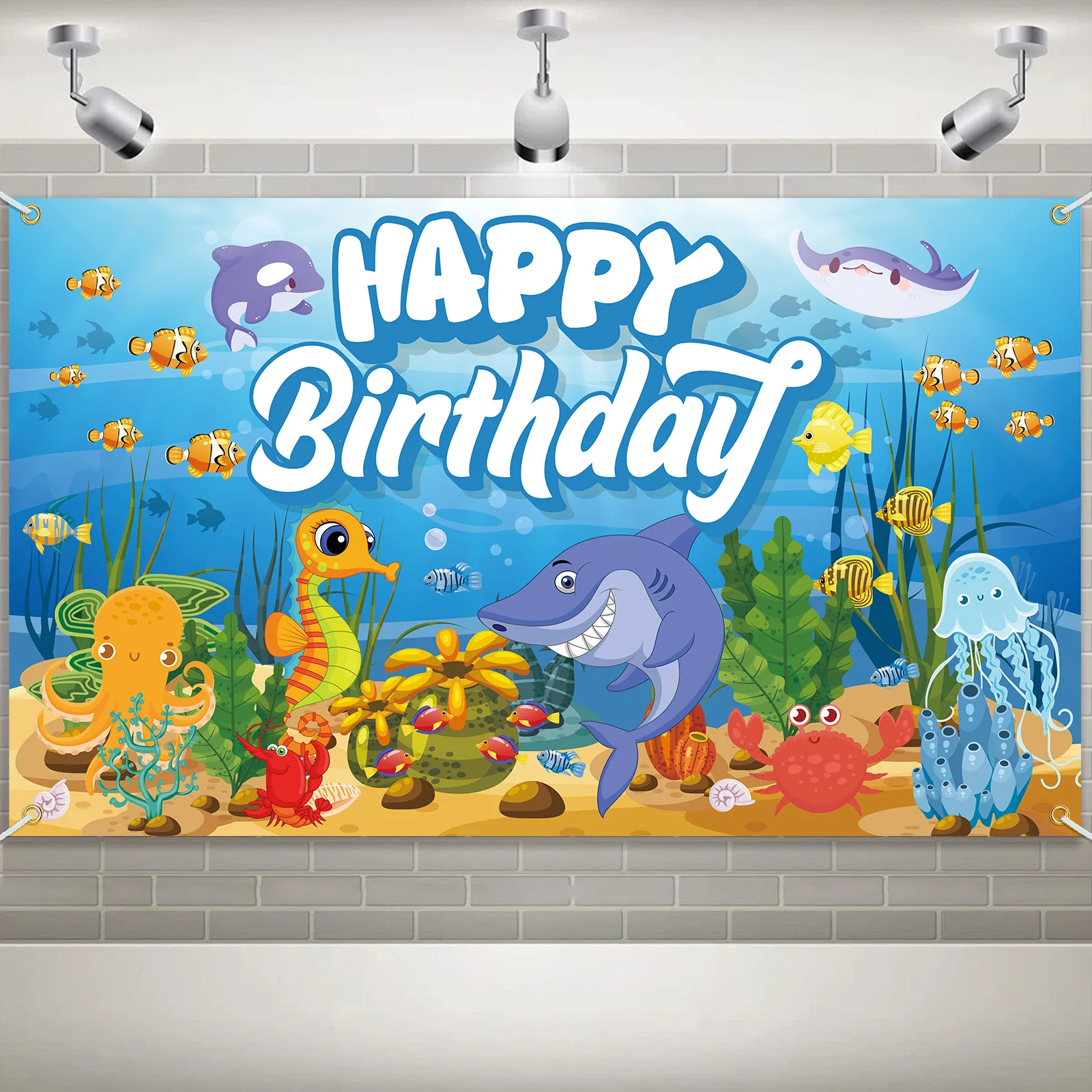 Under The Sea Party Decoations Backdrop Banner Ocean Theme Birthday Party Supplies Ocean Animal Happy Birthday Party favors