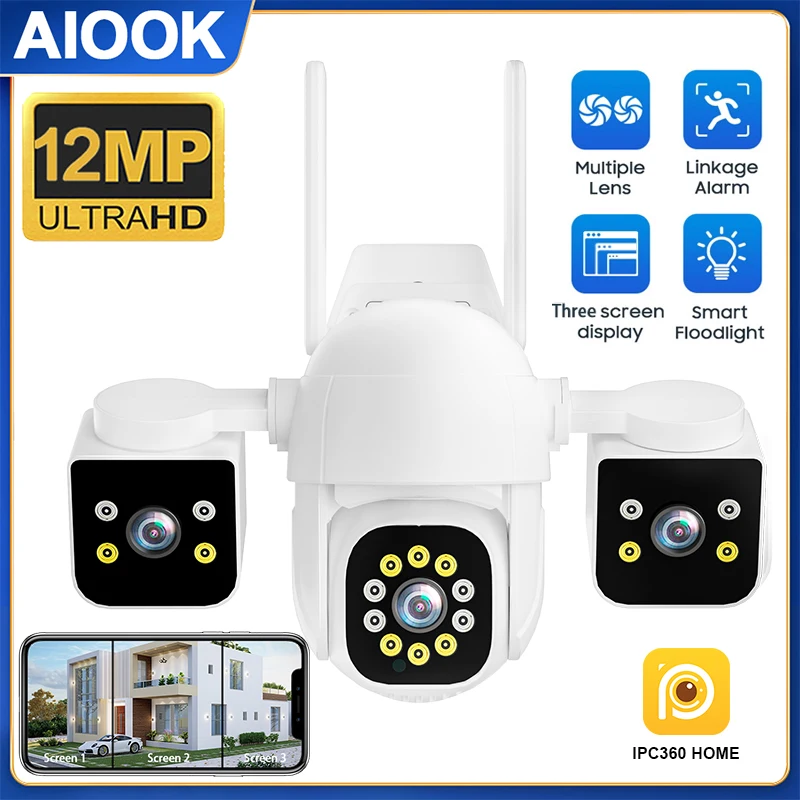 

AIOOK Outdoor Camera Waterproof Triple Lens HD 12MP WIFI Camera Night Vision Two-Way Intercom Mobile Tracking IPC360 HOME CCTV