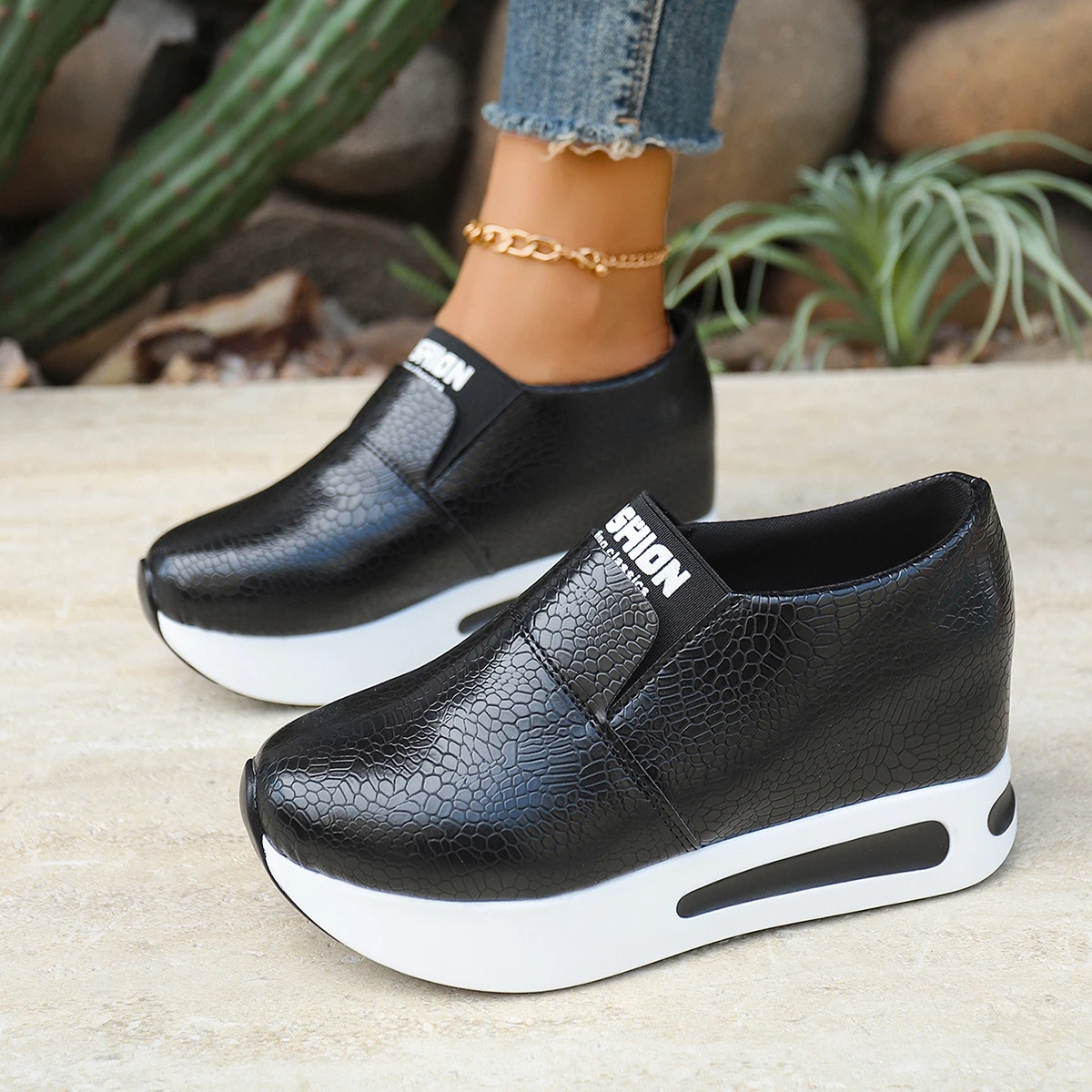 أحذية رياضية نسائية لربيع الخريف أحذية مشي امرأة الارتفاع أحذية مريحة خفيفة الوزن أسافين الانزلاق على منصة أحذية رياضية النساء #6