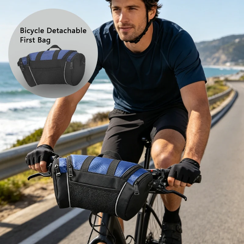 1pcs Bicycle Handlebar Crossbody Bag, Detachable Waterproof Cycling Front Storage Pouch, Outdoor Use, Gray/Blue