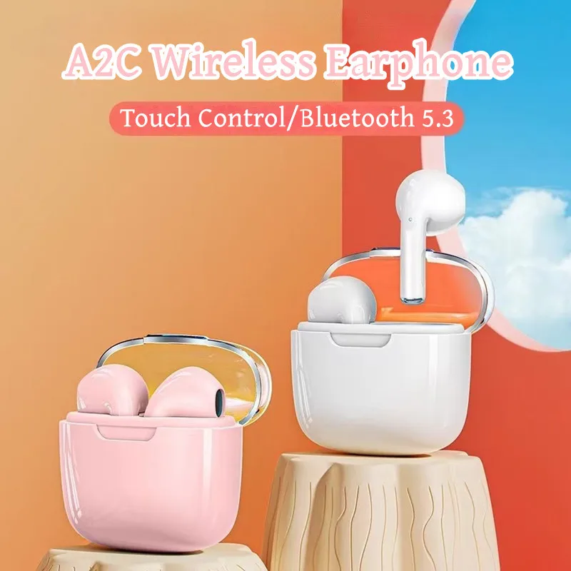 A2C TWS True Wireless Bluetooth Macaron Headphones V5.3 Ultra-long Battery Life and Stereo Low-latency Gaming Sports Headset