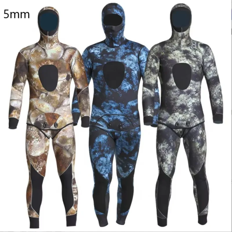 Custom Camouflage neoprene Wetsuit Thick 5MM split two-piece men's warm diving triathlon spearfishing suit